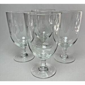 4 Vintage MCM Atomic Water Goblet Glasses Star Dust by C G Quartzex Crystal